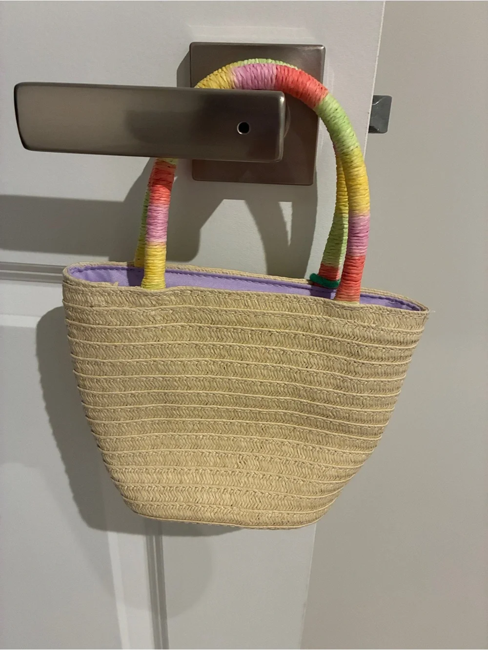 Cat&Jack Cute Straw Tote with Rainbow Handles and Fruit Patches